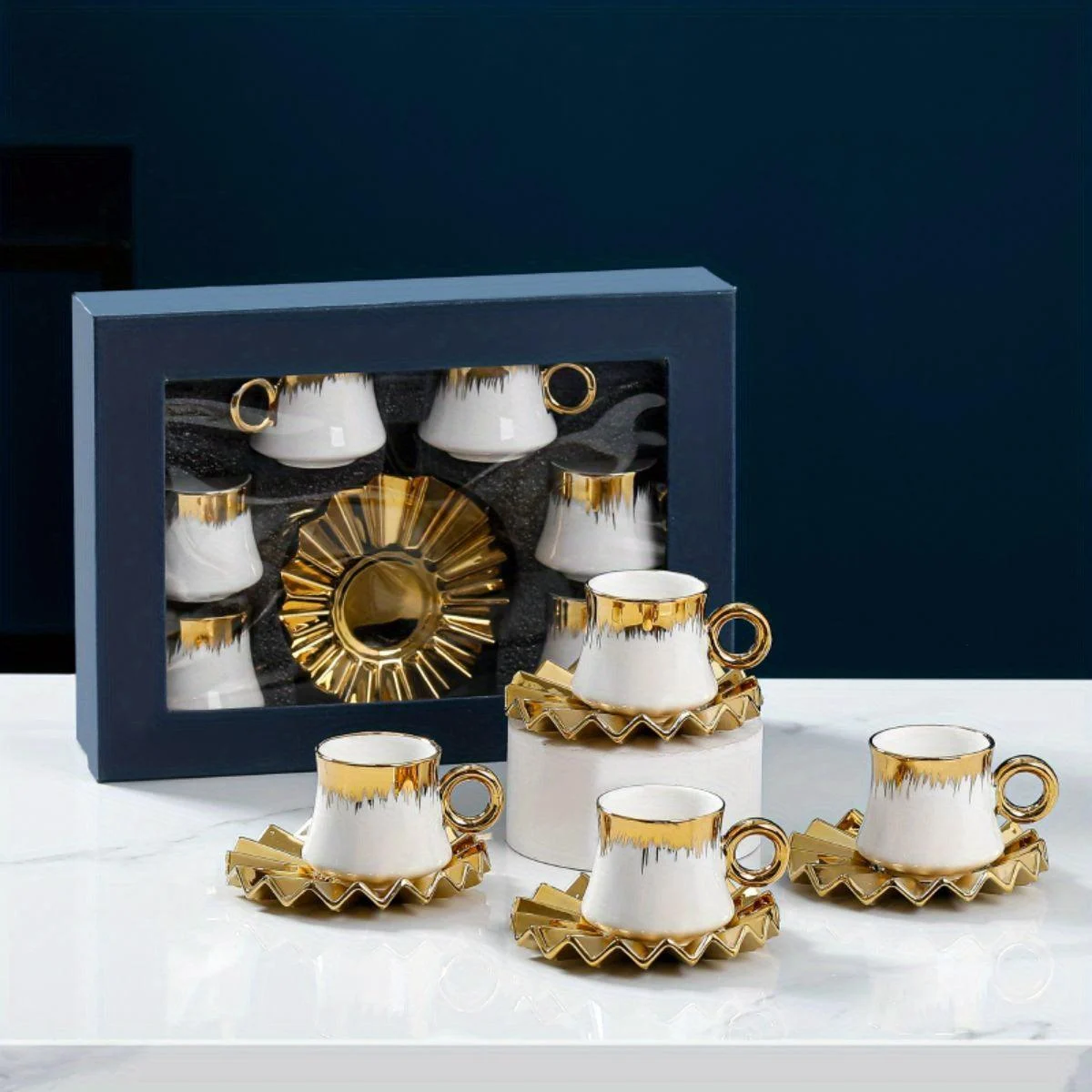 6_Sets_Coffee_Cups_And_Saucers_With_Golden_Trim_And_Gift_Box_Vintage_Tea_Cups_Set_-_-_tag1_-4124393 6 Sets, Coffee Cups And Saucers With Golden Trim And Gift Box, Vintage Tea Cups Set - - #tag1#