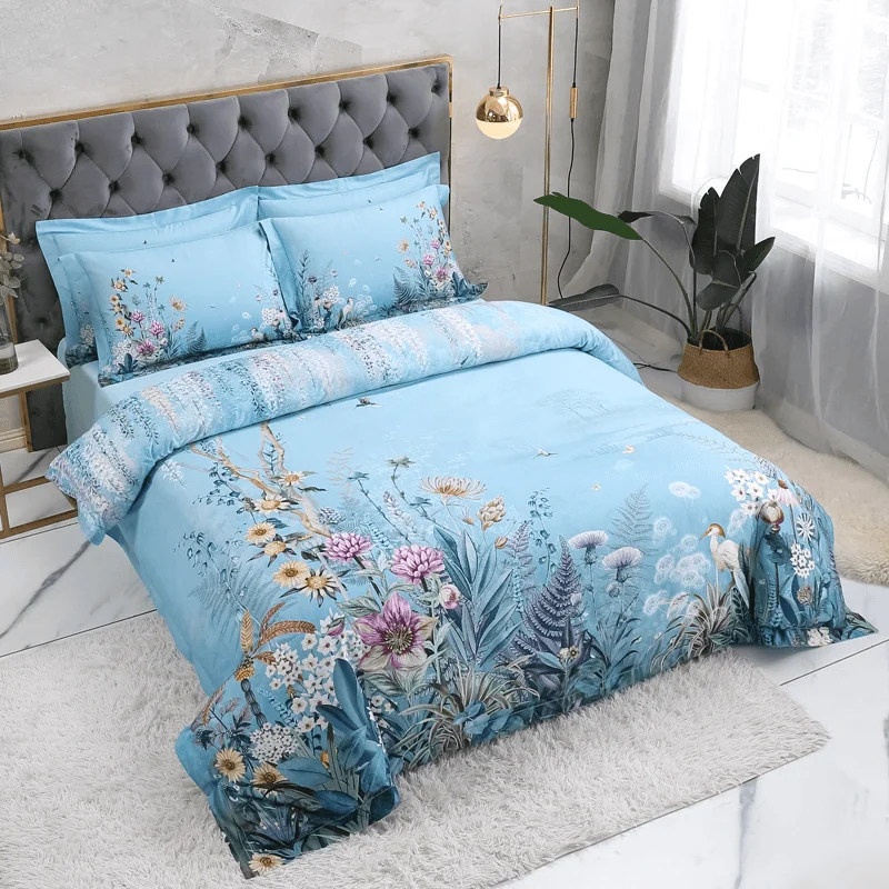 76 Descript 100 Egyptian Cotton Us Size Bedding Queen King Size 4pcs Birds And Flowers Leaf Gray Shabby Duvet Cover Bed Sheet Pillow Shams
