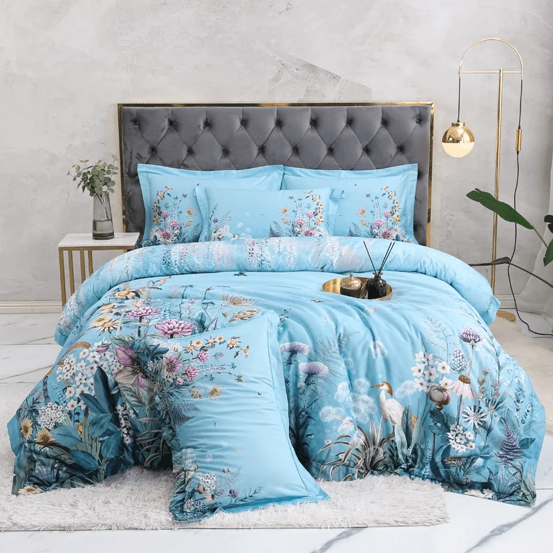 79 Descript 100 Egyptian Cotton Us Size Bedding Queen King Size 4pcs Birds And Flowers Leaf Gray Shabby Duvet Cover Bed Sheet Pillow Shams