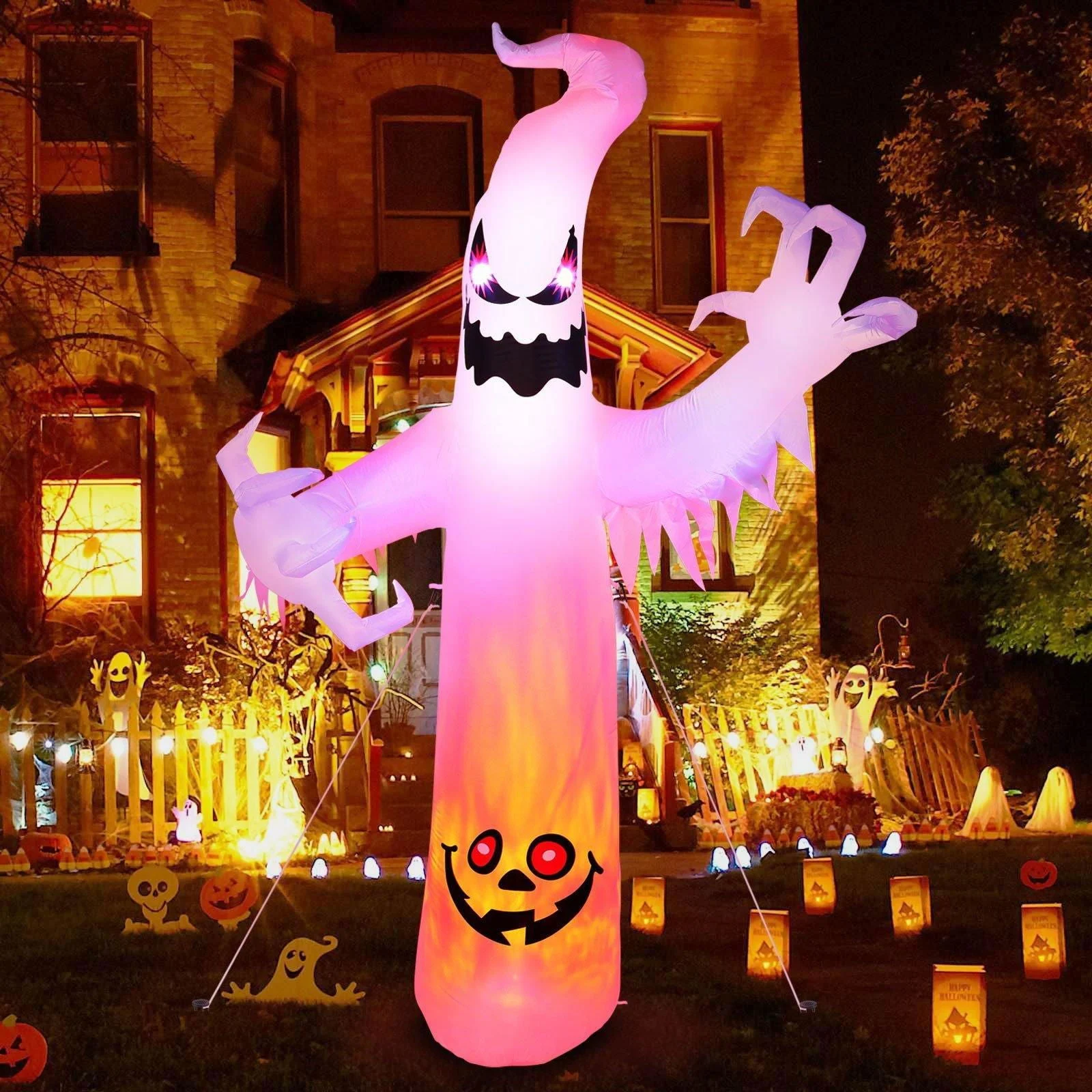 8ft Halloween White Ghost Inflatable Outdoor Decoration with Color Changing LED - - #tag1#