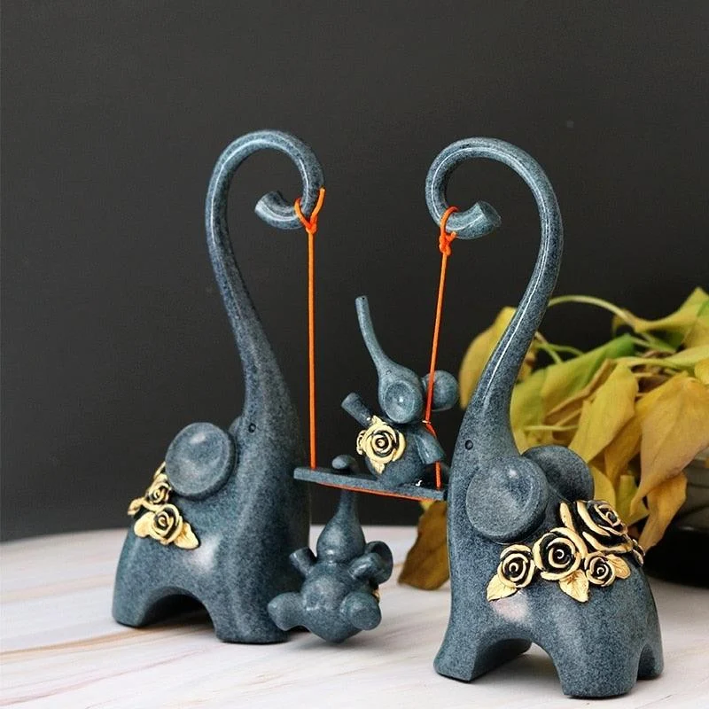 Abstract Elephant Family Figurines -