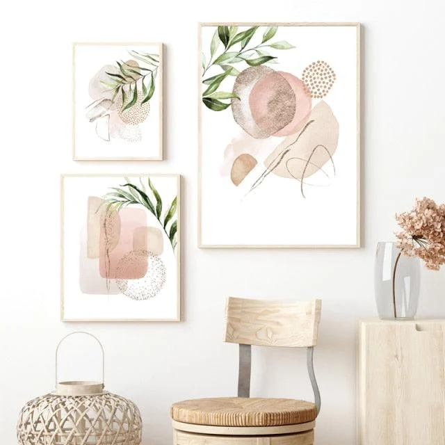 Abstract Pink and Gold Canvas Wall Art -