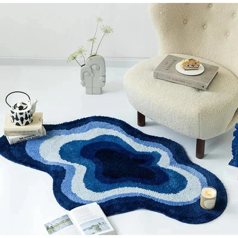 Abstract Shaped Soft Blue Tufted Carpet - - #tag1#