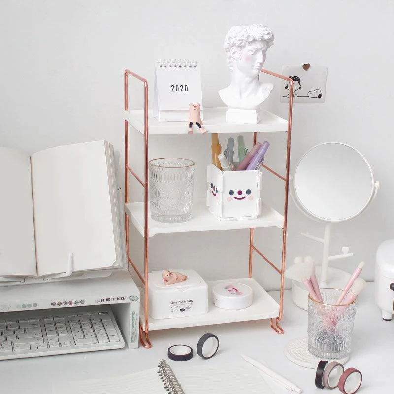 Aesthetic Desk Rose Gold Storage Rack - - #tag1#