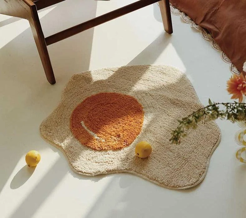 Aesthetic Funny Fluffy Fried Egg Rug -