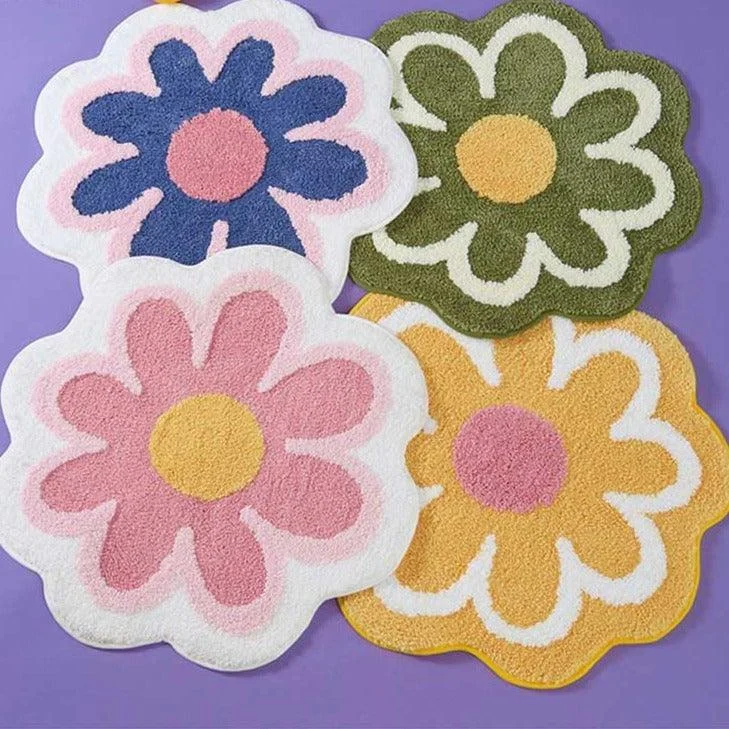 Aesthetic Green Flower Shaped Rugs -
