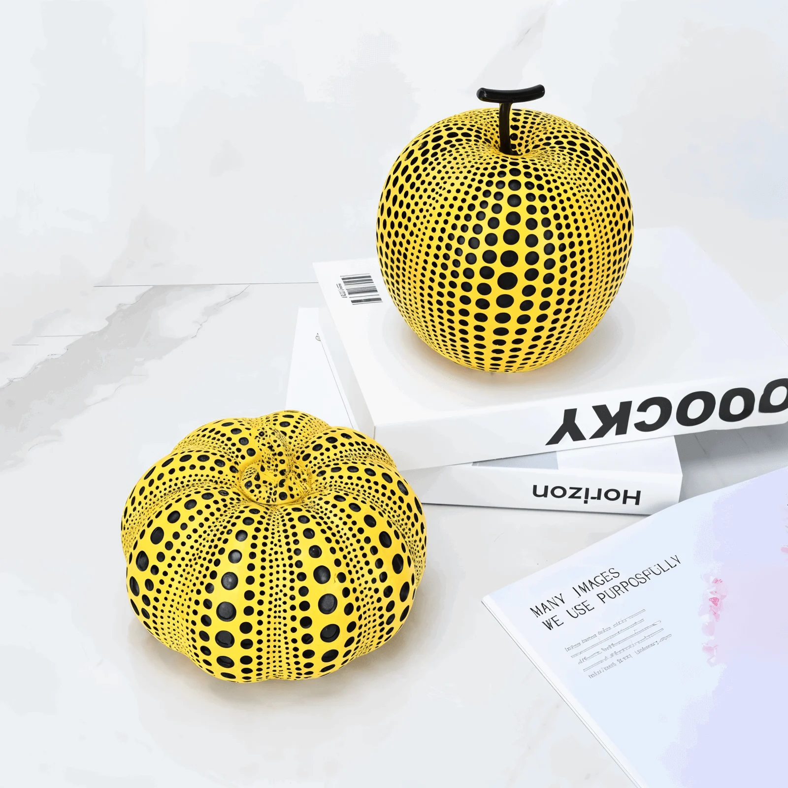 Art_Dotted_Yellow_Pumpkin_Decor_-_Modern_Pumpkin_and_Owl_Statue_-_-_tag1_-4135815 Art Dotted Yellow Pumpkin Décor - Modern Pumpkin and Owl Statue - - #tag1#