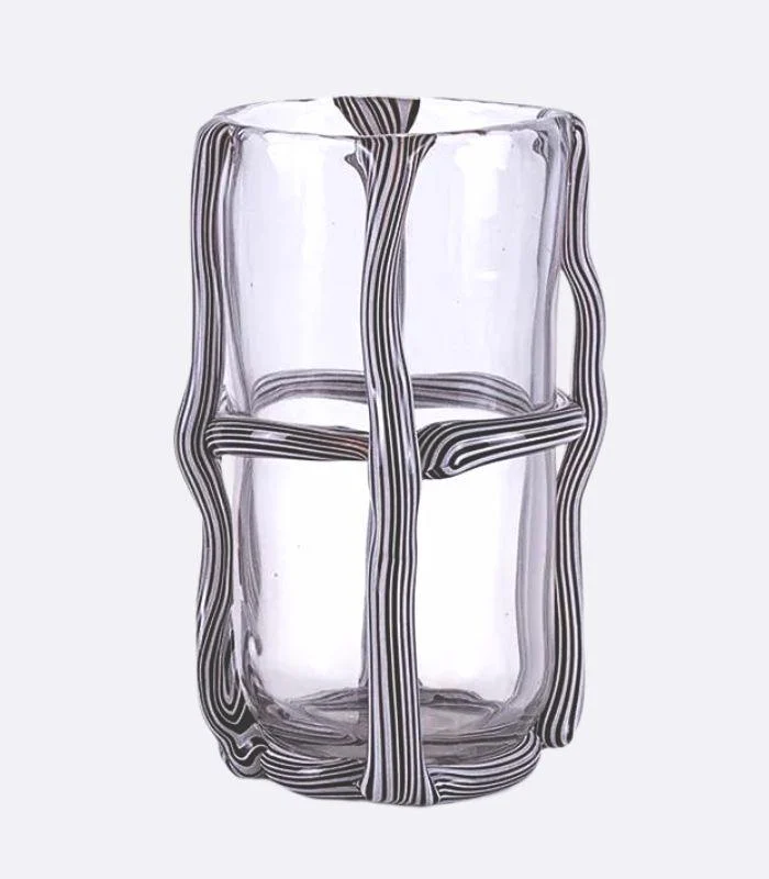 Artisan Hand Blown Glass Vases - Sculptural Elegance Black and White -  - #tag1#