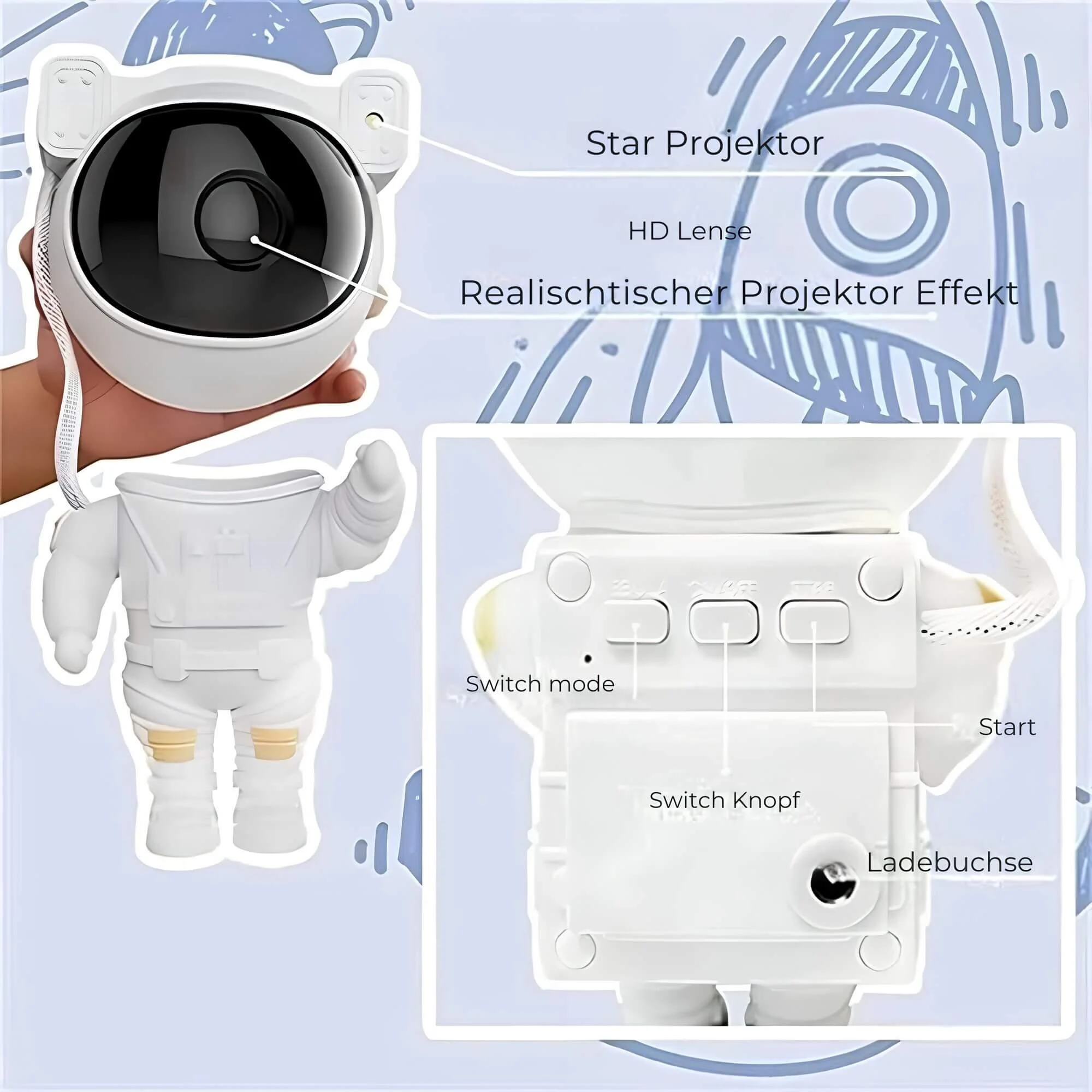 Astronaut_Sternenhimmel_Projektorlampe_-_360_drehbarer_Kopf_RGB_LED_Fernbedienung_4 Astronaut Sternenhimmel Projektorlampe 360 Drehbarer Kopf Rgb Led Fernbedienung 4