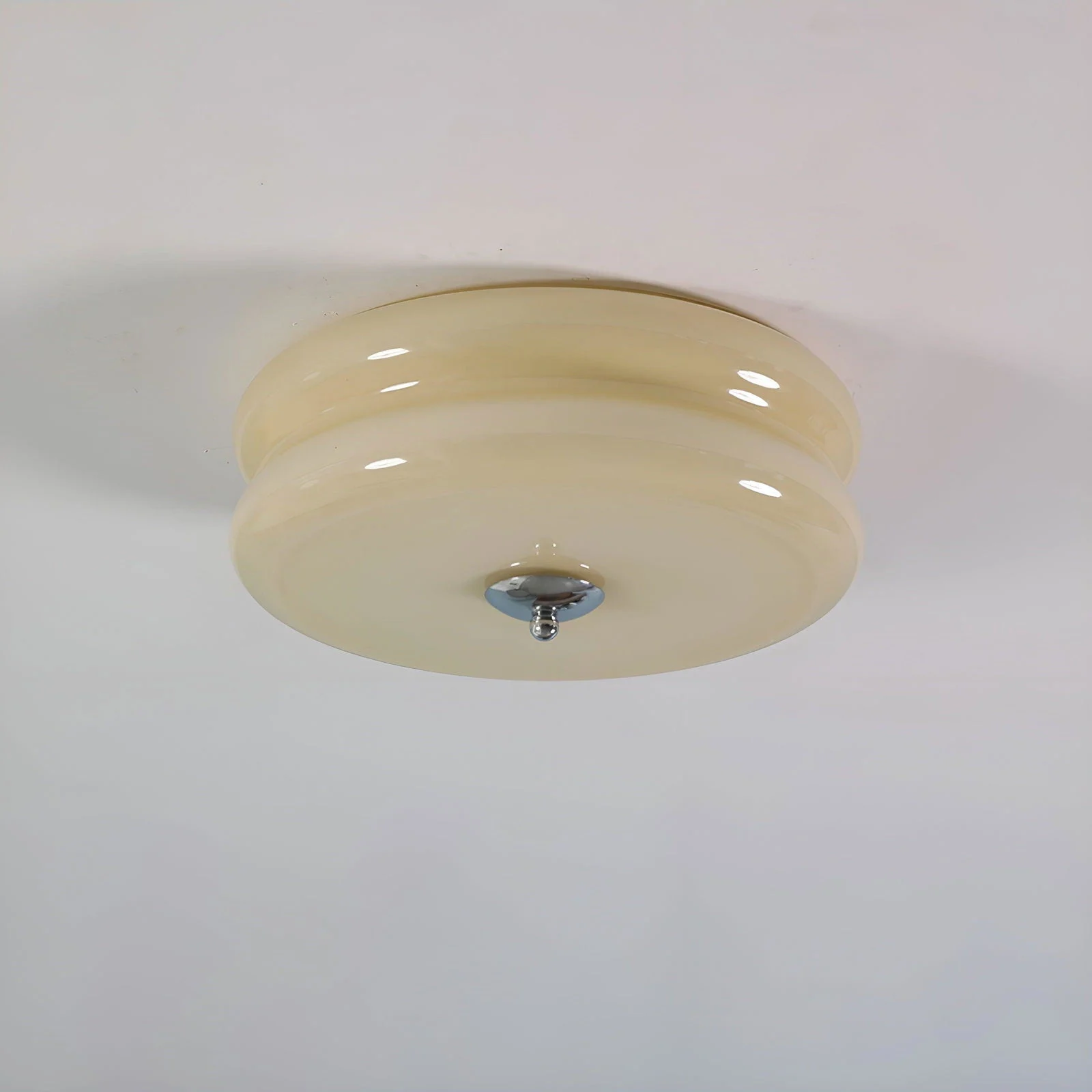 BauhausGleam - Cream Glass Ceiling Light - Round LED Surface Mounted Light - - #tag1#