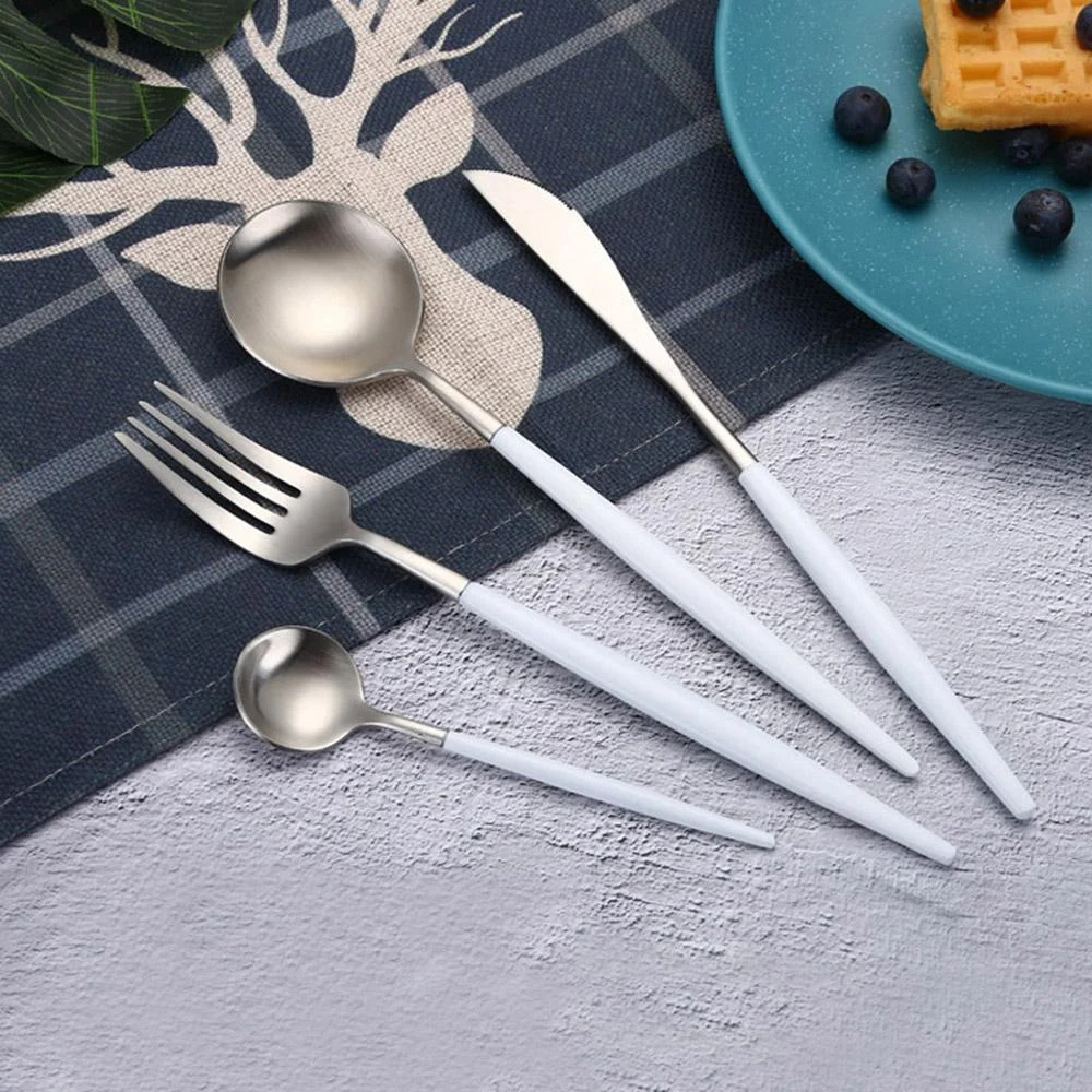 Best-Hot-Sale-4-Pcs-set-White-silver-Dinnerware-Set-304-Stainless-Steel-Western-Cutlery-Kitchen Best Hot Sale 4 Pcs Set White Silver Dinnerware Set 304 Stainless Steel Western Cutlery Kitchen