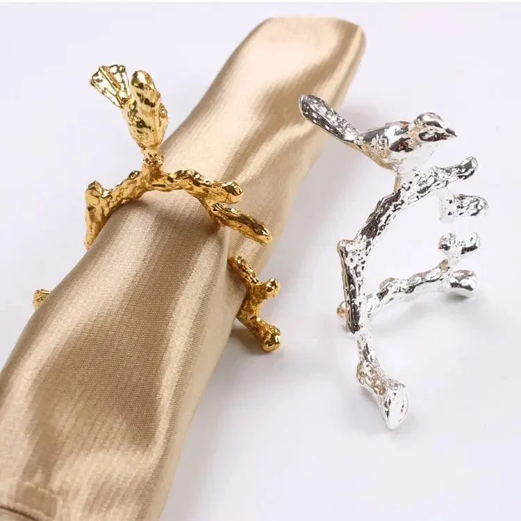 Bird & Flower Napkin Rings - 4 pieces -