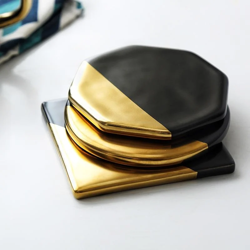Black Marble Plating Gold Ceramic Coaster Cup Mats Pads Home Decorations Kitchen Tools Desktop Non Slip