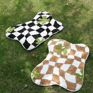 Black Checkered Geometric Mat - - #tag1#