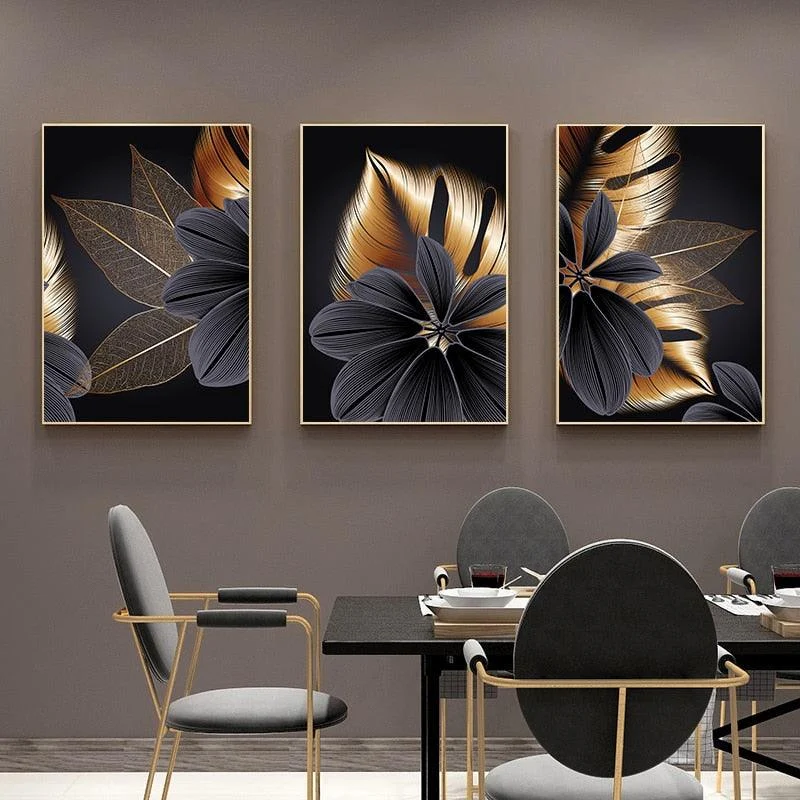 Black and Gold Tropical Leaf -  - #tag1#