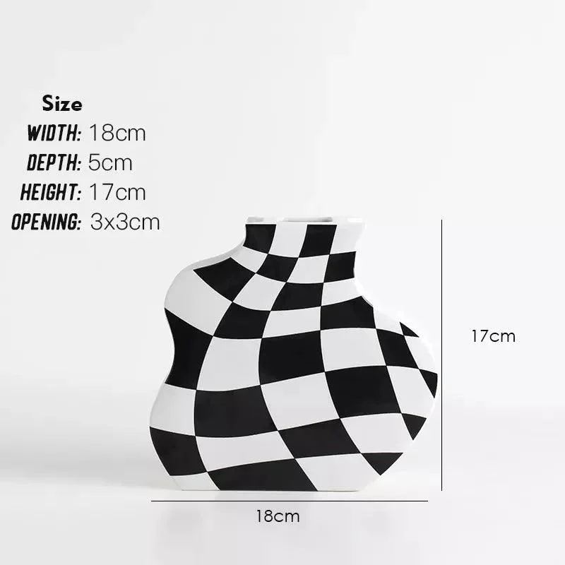 Black and White Ceramic Chequerboard Vase - - #tag1#