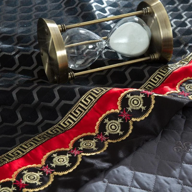 Blue Black Silk Satin Luxury Royal Bedding Set Queen King Size Bed Set Bed Flat Sheet C0e6d389 A12c 4db0 A938 577d4e0c883f