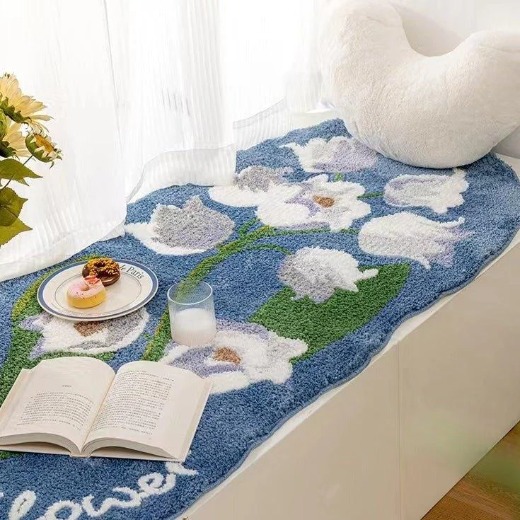 Blue Floral Long Room Rug - - #tag1#
