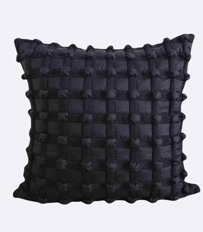Boho Chic Textured Cushion Cover - Square or Rectangle - 3D Tufted Design Black - - #tag1#