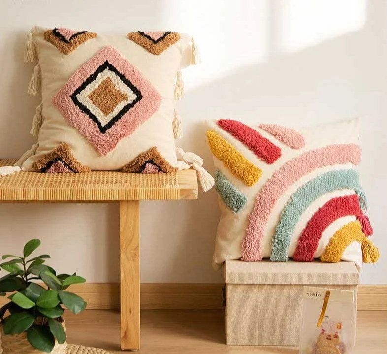 Boho Tribal Tassel Throw Pillow Cover -