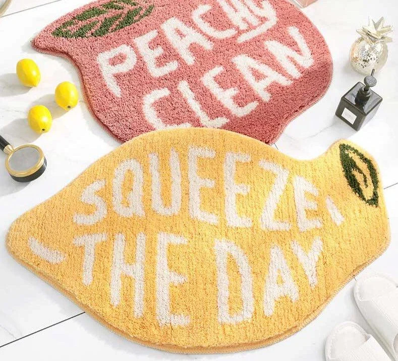 Boho Washable Non Slip Lemon Peach Bath Mat -