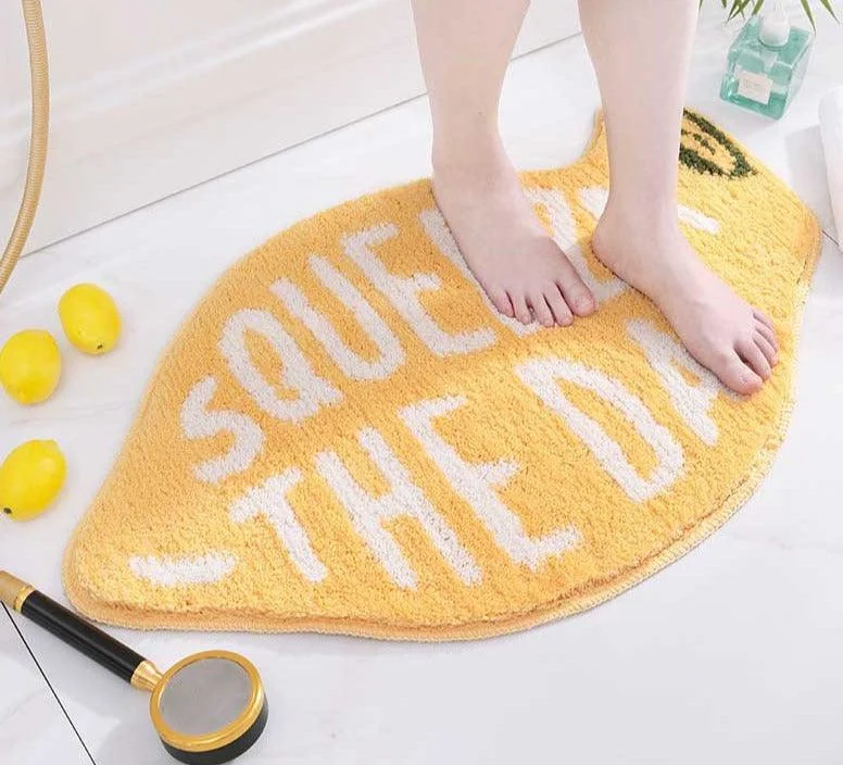 Boho Washable Non Slip Lemon Peach Bath Mat -