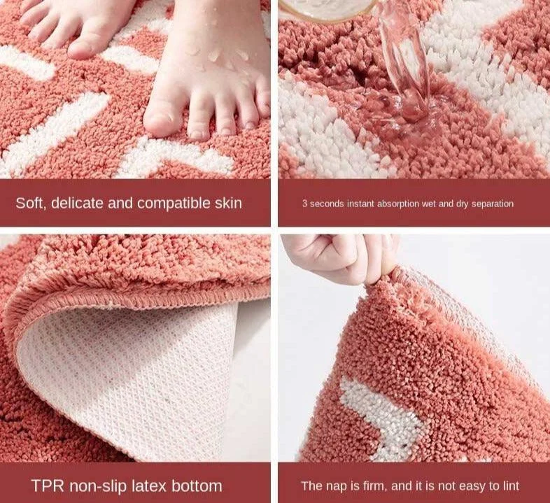 Boho Washable Non Slip Lemon Peach Bath Mat -