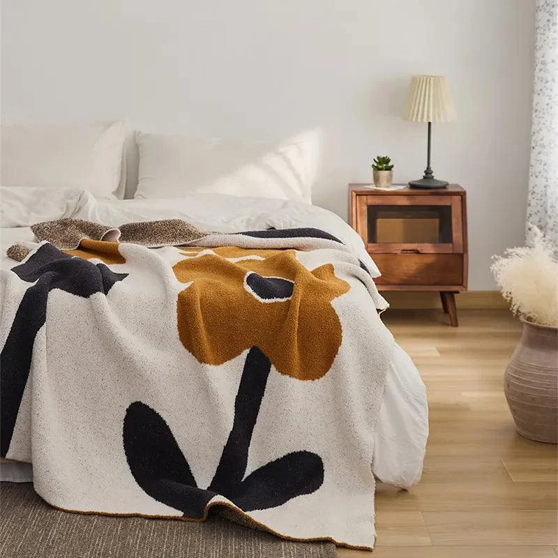 Brown_Flower_Knitted_Throw_Blanket_-_-4144428 Brown Flower Knitted Throw Blanket -
