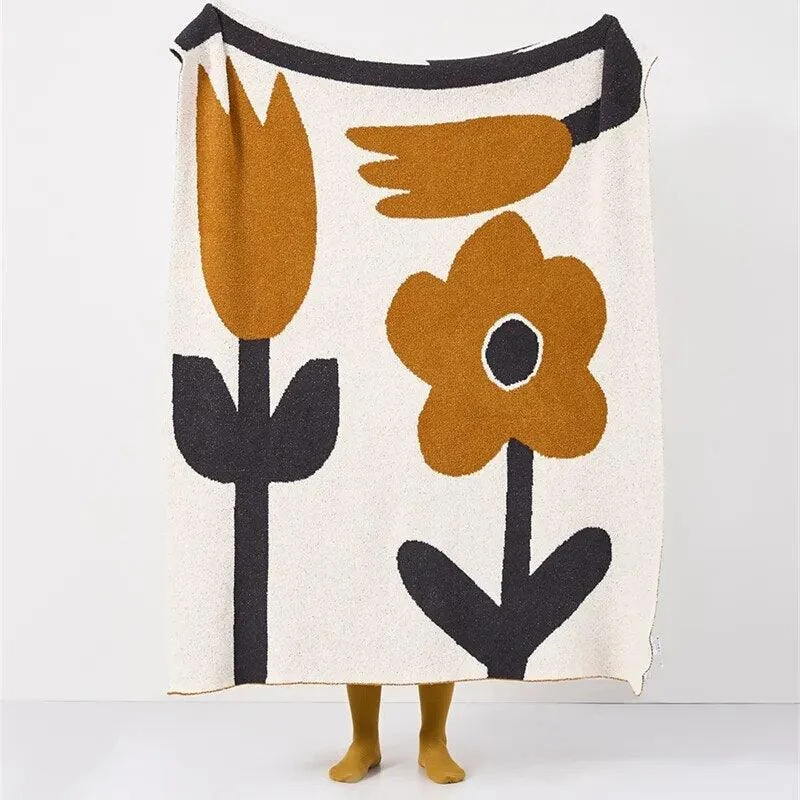 Brown_Flower_Knitted_Throw_Blanket_-_-4144454 Brown Flower Knitted Throw Blanket -