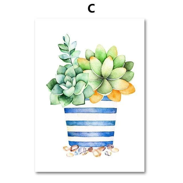 Cactus Plant Succulent Canvas Wall Art Prints Watercolor Unframed - - #tag1#