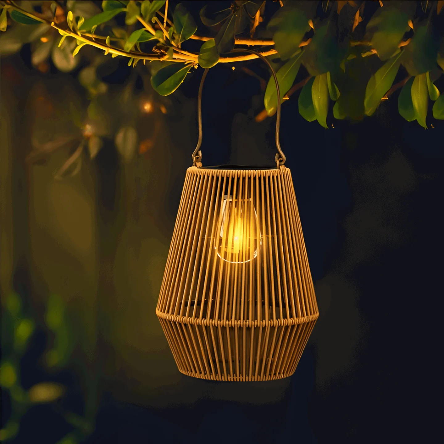 CageRattan Solar Lights Garden - Bamboo Solar Lights - Waterproof Hanging Lantern - - #tag1#