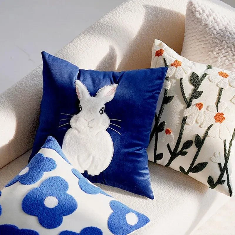 Cartoon_Rabbit_Floral_Cushion_Cover_-_-4149067 Cartoon Rabbit Floral Cushion Cover -