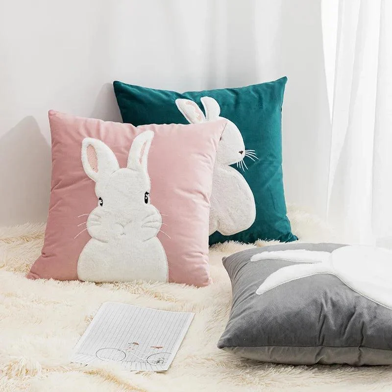 Cartoon_Rabbit_Floral_Cushion_Cover_-_-4149084 Cartoon Rabbit Floral Cushion Cover -
