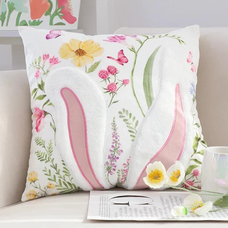 Cartoon_Rabbit_Floral_Cushion_Cover_-_-4149100 Cartoon Rabbit Floral Cushion Cover -