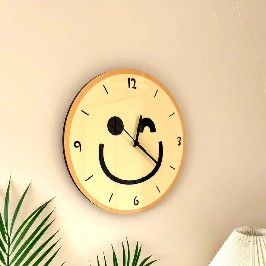 Cartoon Yellow Smiley Face Wall Mounted Clock - - #tag1#