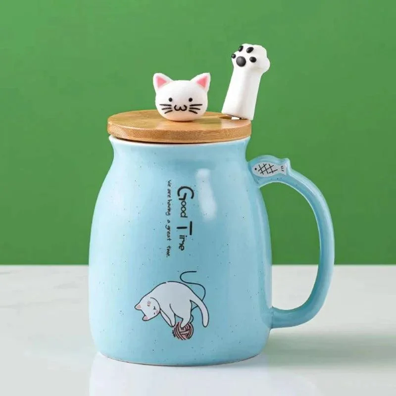 Cartoon cat mug: heat-resistant ceramic, adorable gift -