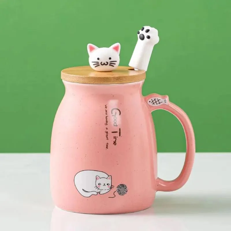 Cartoon cat mug: heat-resistant ceramic, adorable gift -