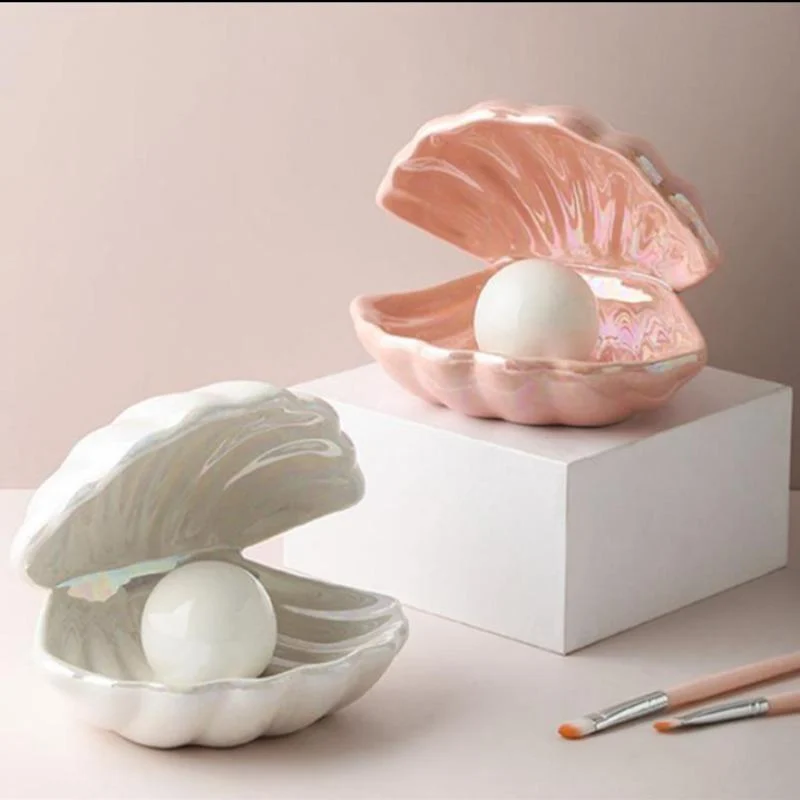 Ceramic Night Light Desktop Decoration Shell Light Jewelry Storage Decorations European Style Bedside Lamp Pink