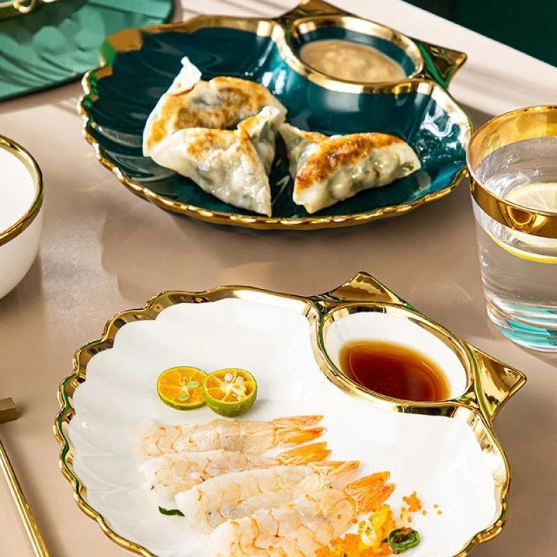 Ceramic Seashell Plates With Vinegar Dish Bowls Gold Inlay Decorative Tableware Sushi Dish Tableware Kitchen Accessories 6c0abe17 B264 47d8 9121 05dfa981cb1b