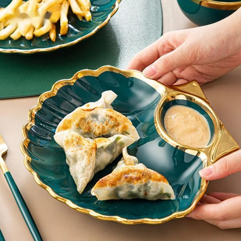 Ceramic Seashell Plates With Vinegar Dish Bowls Gold Inlay Decorative Tableware Sushi Dish Tableware Kitchen Accessories D73c9cc4 E823 407e A106 C4109bedd8c3