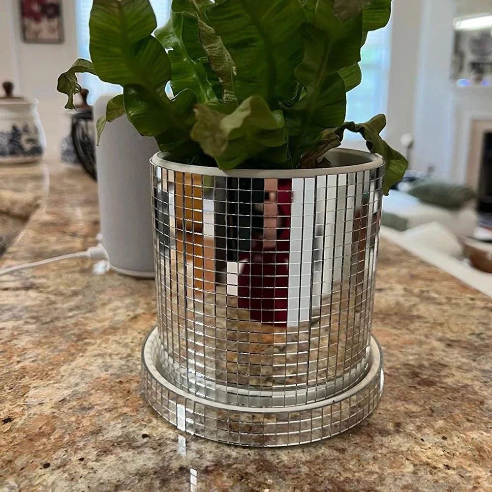 Ceramic Disco Mirror Ball Planter Pot -  - #tag1#