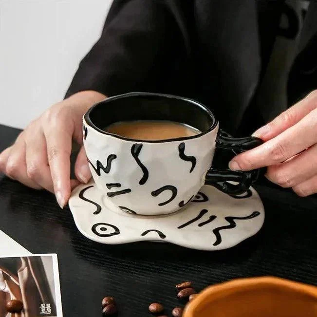 Ceramic Hand Painted Breakfast Mug + Saucer Set -  - #tag1#