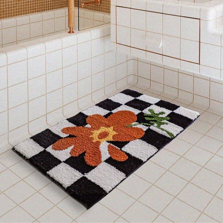 Checkered Orange Flower Mat - - #tag1#