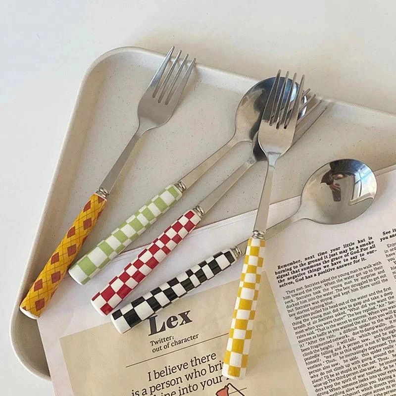 Chequered Pattern Stainless Steel Cutlery Set -  - #tag1#