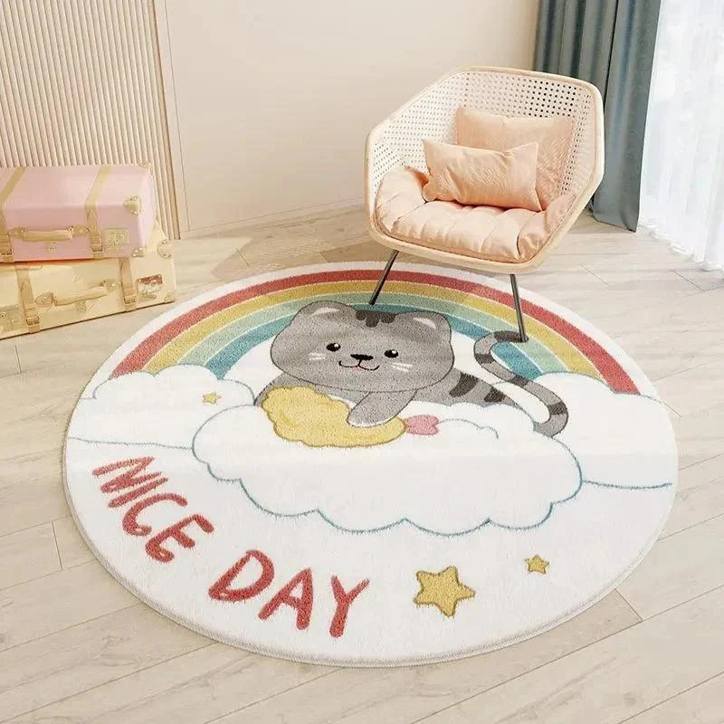 Children's Round Cartoon Bedroom Rug - - #tag1#