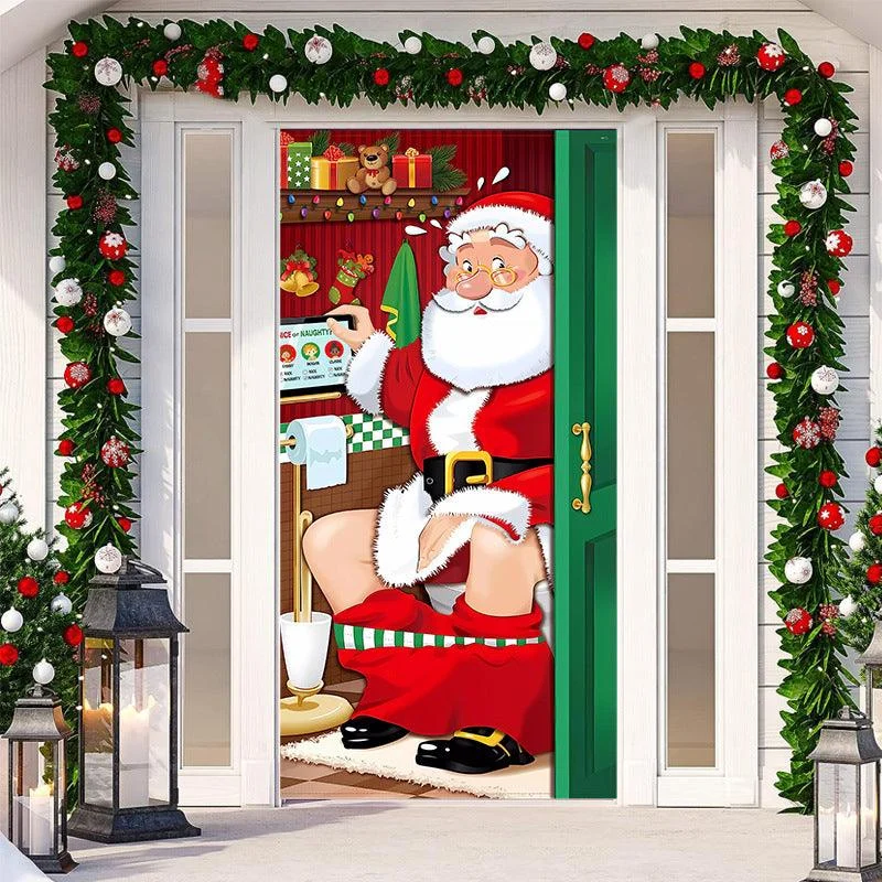 Christmas Door Banner, Santa Claus Door Cover Holiday Decoration - - #tag1#