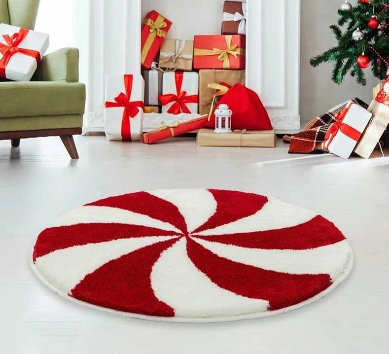 Christmas Fluffy Red Lollipop Candy Rug -