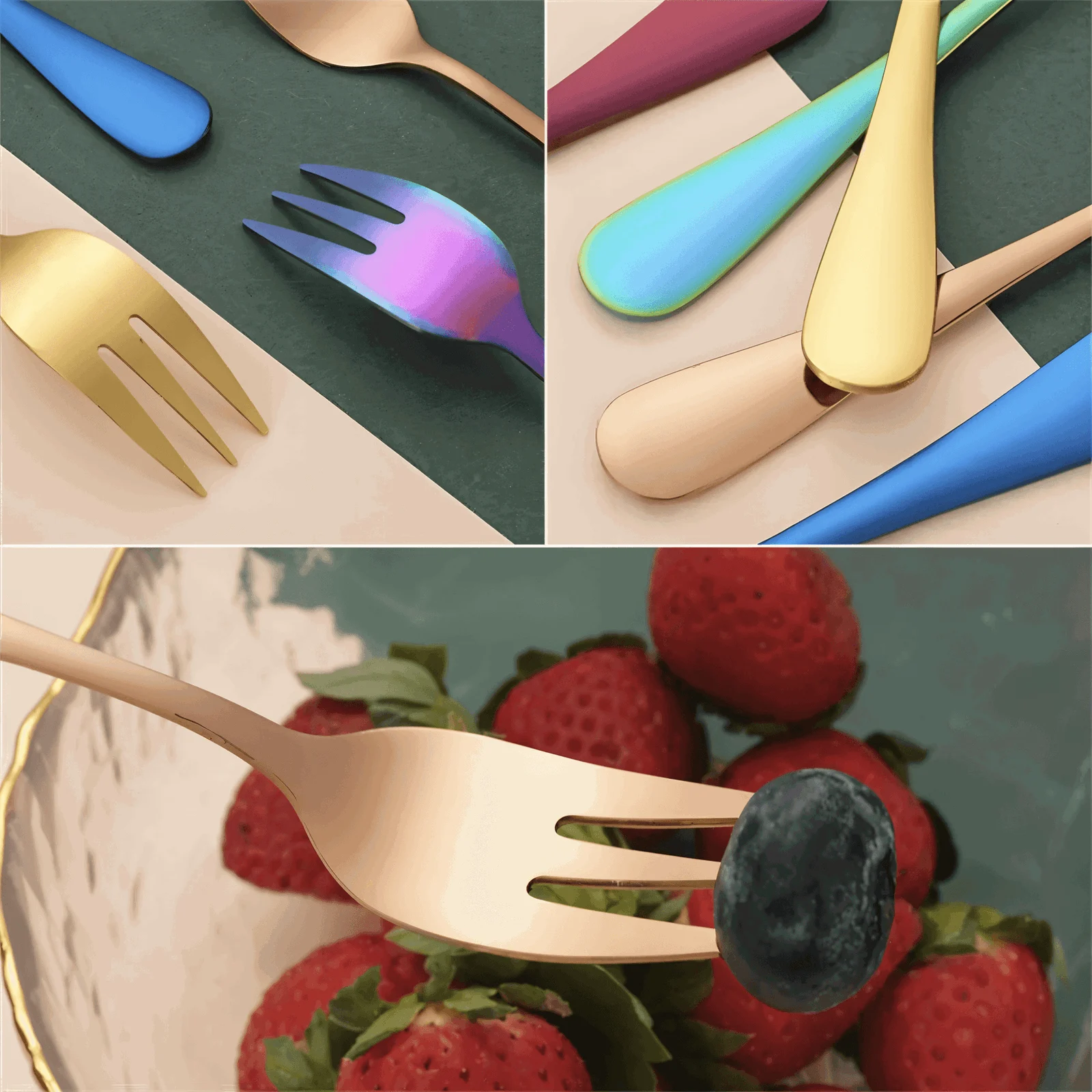 ChromaForks- 4/6-piece dessert fork sets- salad forks- stainless steel forks - - #tag1#