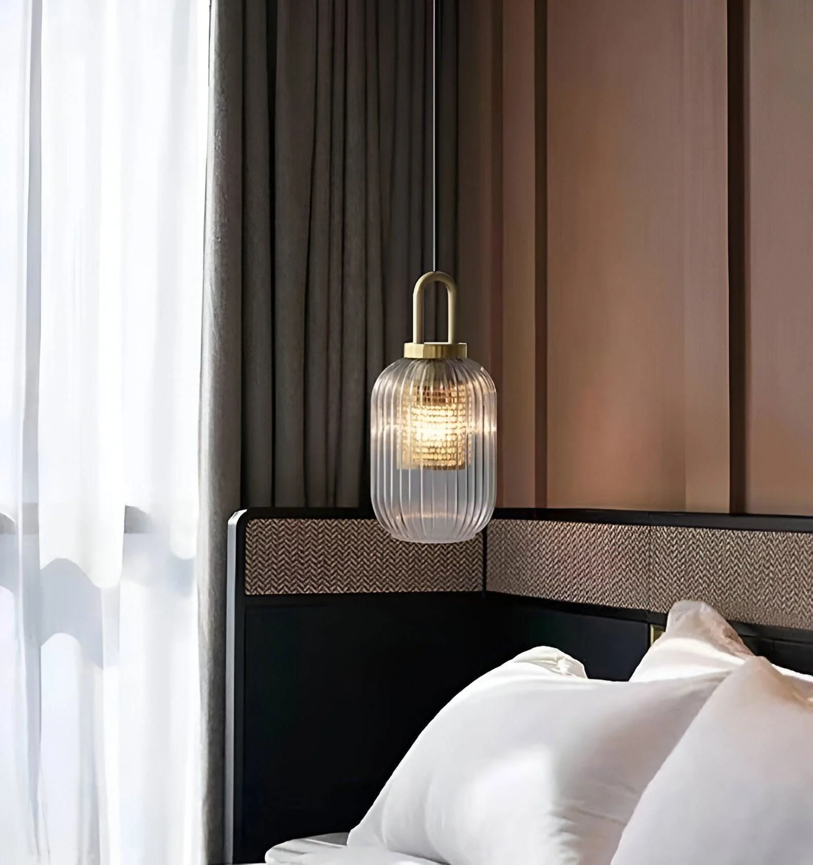 ClaChic Hanging Lamp - White & Gold Nordic Ribbed Glass Pendant Light - - #tag1#