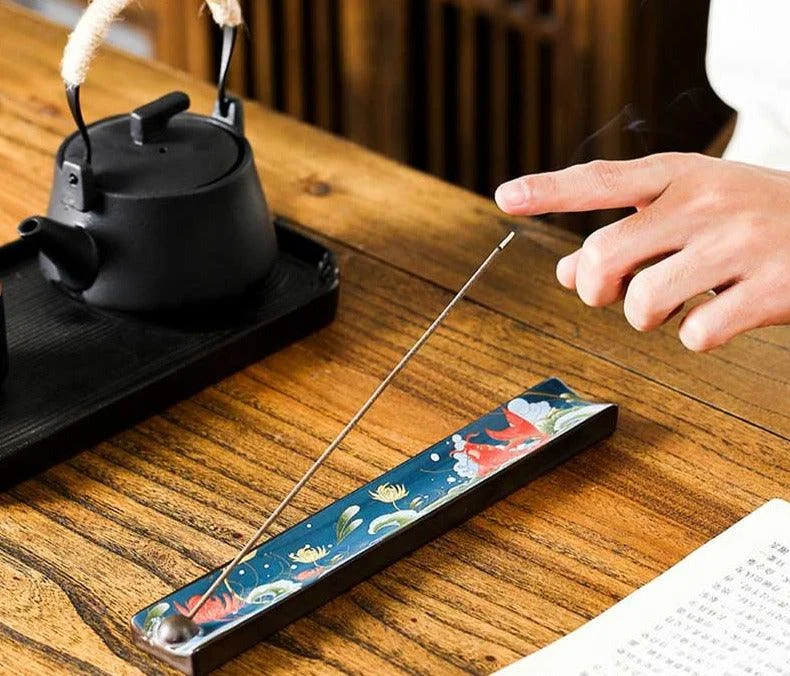 Cloisonne Blue Ceramic Incense Stick Holder -
